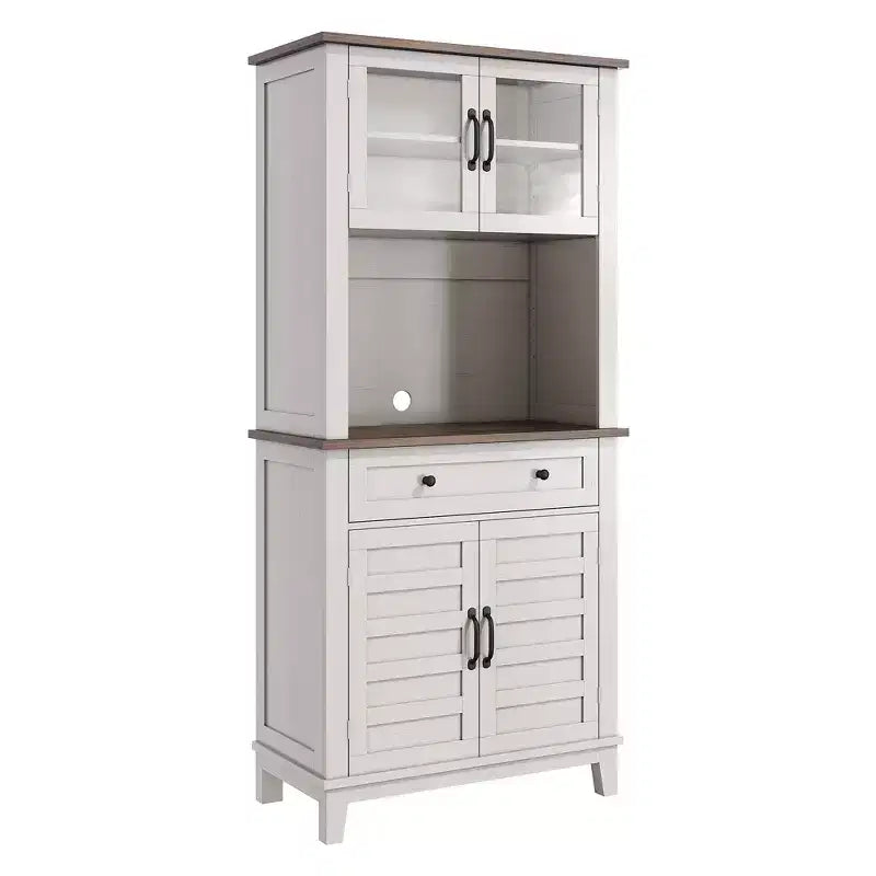 72" Tall Coffee Bar Cabinet with 2 Glass Doors and 2 Drawers – Kitchen and Dining Room Storage