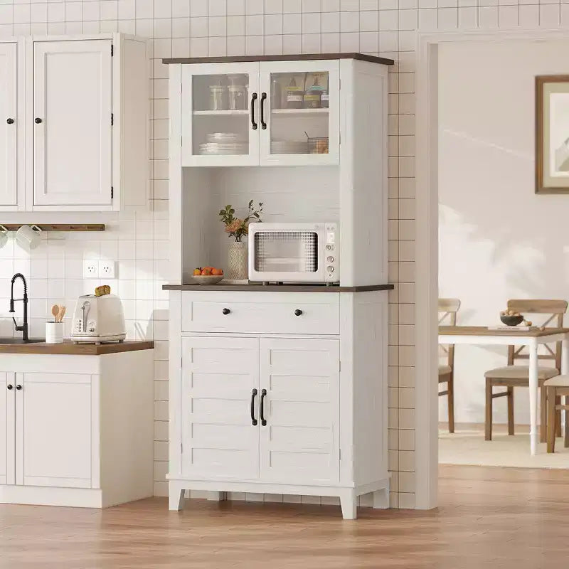 72" Tall Coffee Bar Cabinet with 2 Glass Doors and 2 Drawers – Kitchen and Dining Room Storage