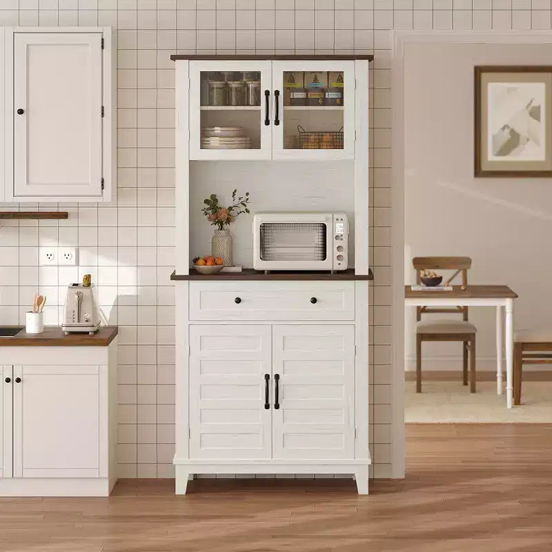 72" Tall Coffee Bar Cabinet with 2 Glass Doors and 2 Drawers – Kitchen and Dining Room Storage