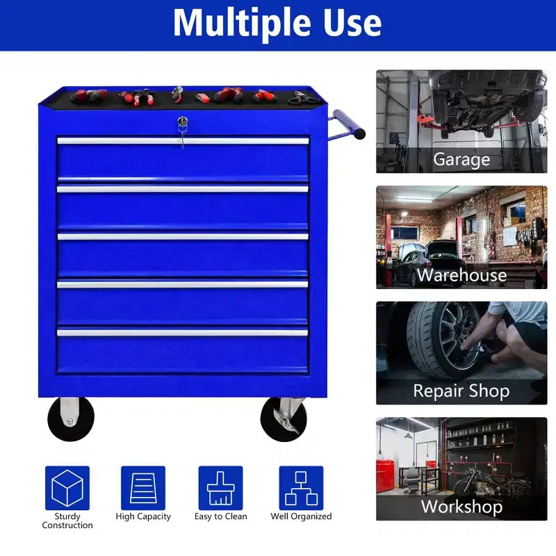 5-Drawer Rolling Tool Chest with Wheels