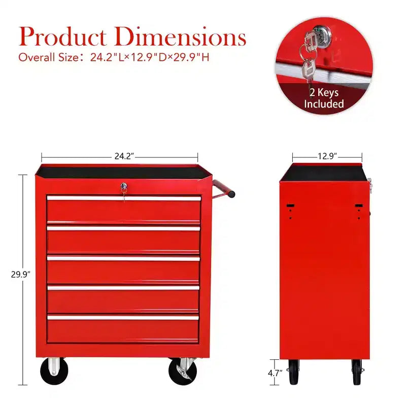 5-Drawer Rolling Tool Chest with Wheels