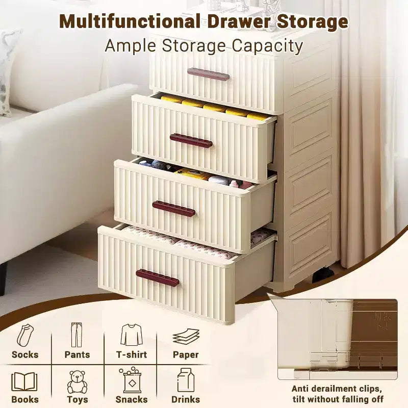 Meuble de rangement à tiroirs en plastique avec roulettes, organisateur de rangement roulant pour chambre, bureau et maison