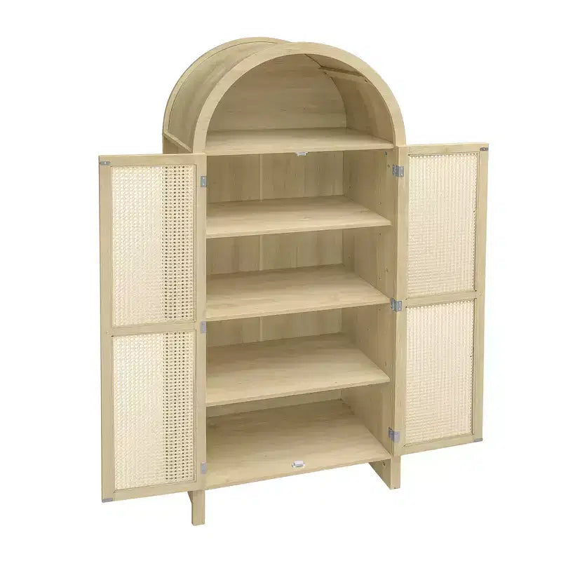 Armoire de cuisine arquée de 71 pouces avec portes en rotin