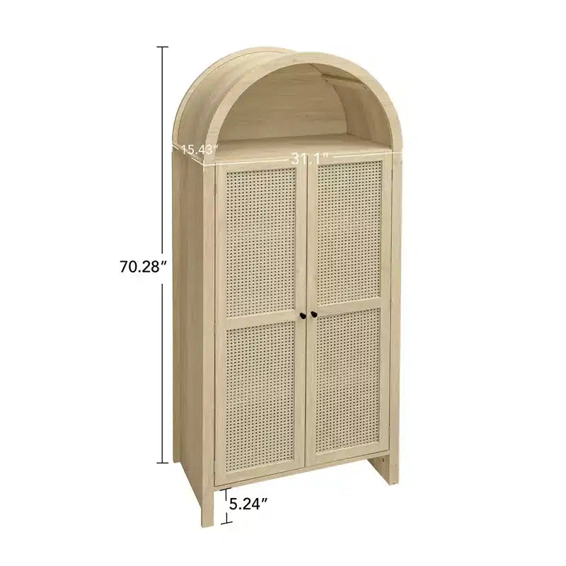 Armoire de cuisine arquée de 71 pouces avec portes en rotin