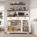 Farmhouse Sideboard Buffet with Microwave Stand, Barn Doors Buffet Storage Cabinet with Drawers and Shelves, Wood Coffee Bar Cabinet
