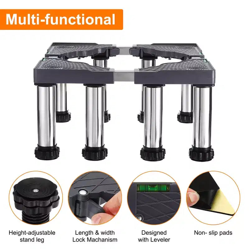Support réglable pour mini-réfrigérateur avec 8 pieds anti-vibrations, en acier inoxydable