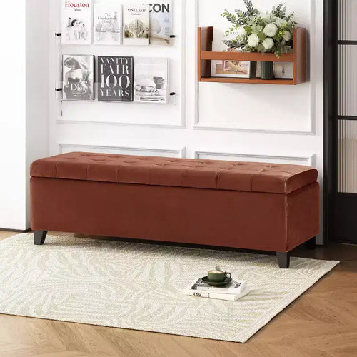 TUYOHW 50 Ottoman Bench in Textured Boucle, Rectangular Design with Hinged Lid for Seating Hidden Storage for Living Room