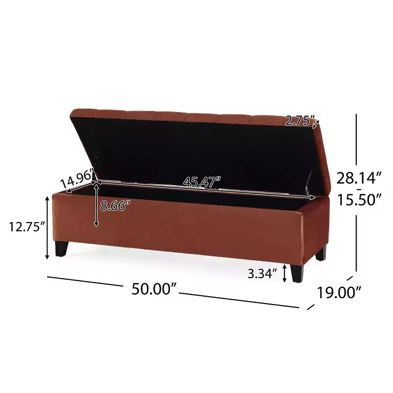 Banc ottoman rectangulaire de 50 pouces avec rangement caché