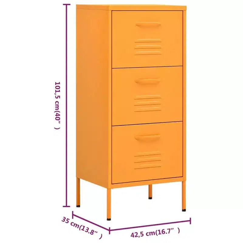 Armoire de rangement en acier à 3 tiroirs – Jaune moutarde