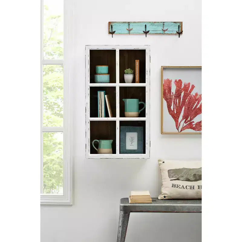 Armoire murale en bois blanc antique avec 3 étagères