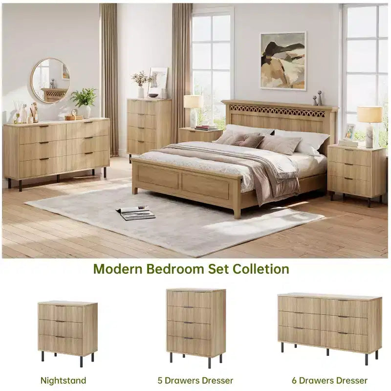 Commode à 5 tiroirs cannelés ondulés pour chambre à coucher, commode moderne en bois avec tiroirs larges, organisateur de commode de placard