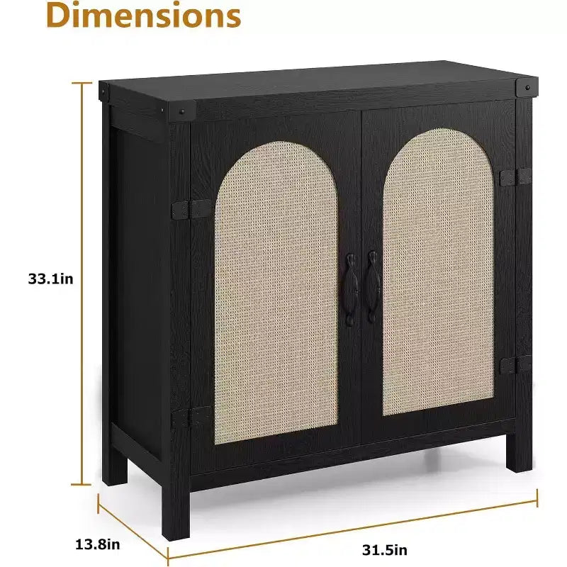 Buffet avec armoire de rangement à accents de rotin, buffet avec étagères réglables, armoire de rangement avec portes en rotin synthétique pour salon, salle à manger