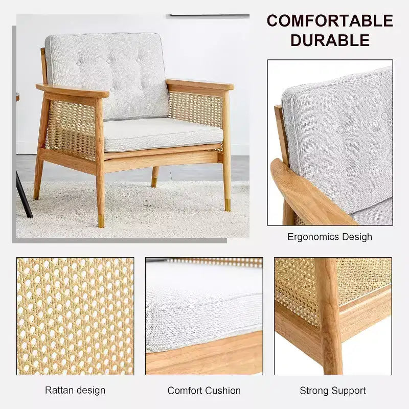 Fauteuil d'appoint avec structure en rotin et assise rembourrée