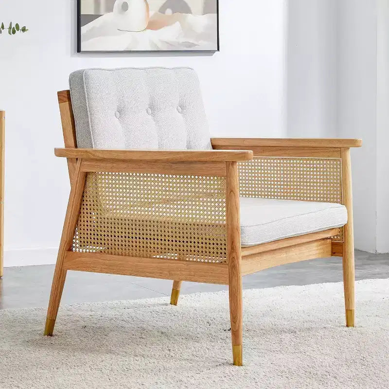 Fauteuil d'appoint avec structure en rotin et assise rembourrée
