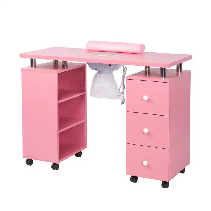 Table de manucure en MDF de 42,5 po à 3 tiroirs avec collecteur de poussière et meuble latéral