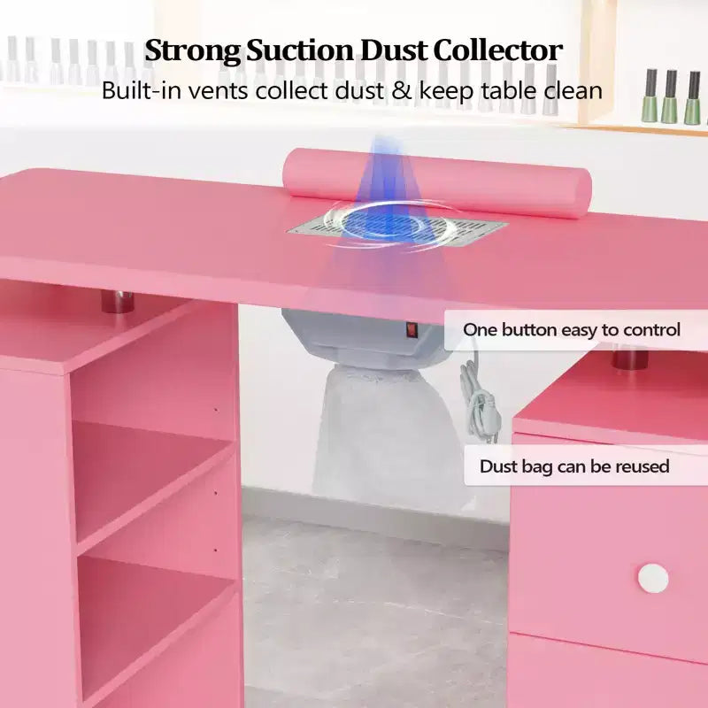 Table de manucure en MDF de 42,5 po à 3 tiroirs avec collecteur de poussière et meuble latéral
