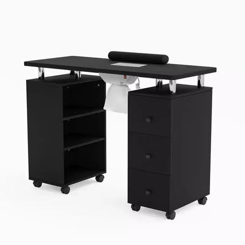 Table de manucure en MDF de 42,5 po à 3 tiroirs avec collecteur de poussière et meuble latéral