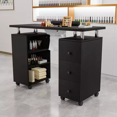 Karlhome 42.5 in. White MDF 3-Drawer Manicure Table Nail Desk with Open Side Cabinet, Doors, Electric Dust Collector