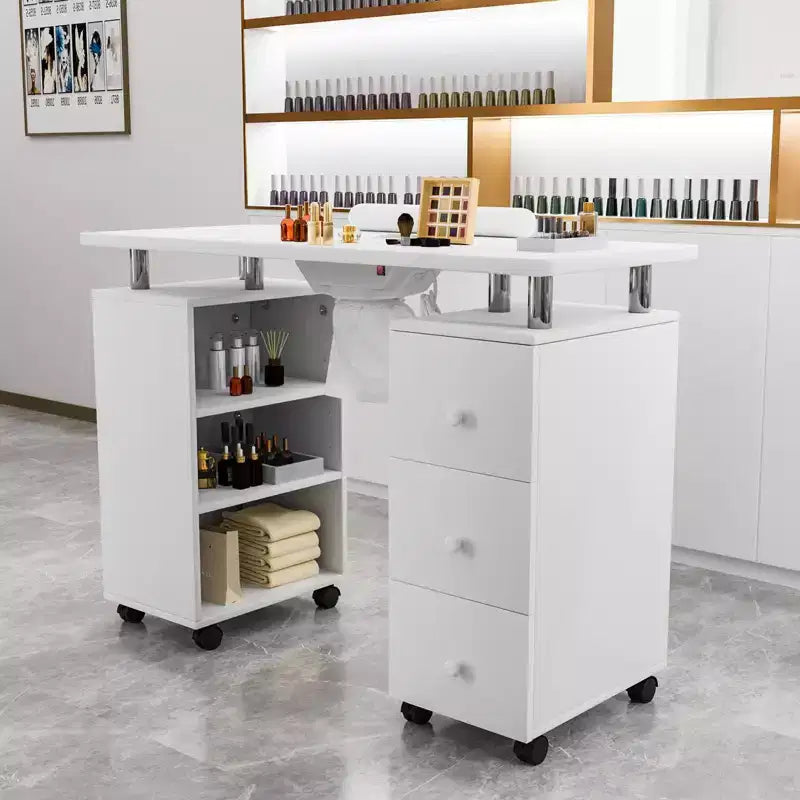 Table de manucure en MDF de 42,5 po à 3 tiroirs avec collecteur de poussière et meuble latéral