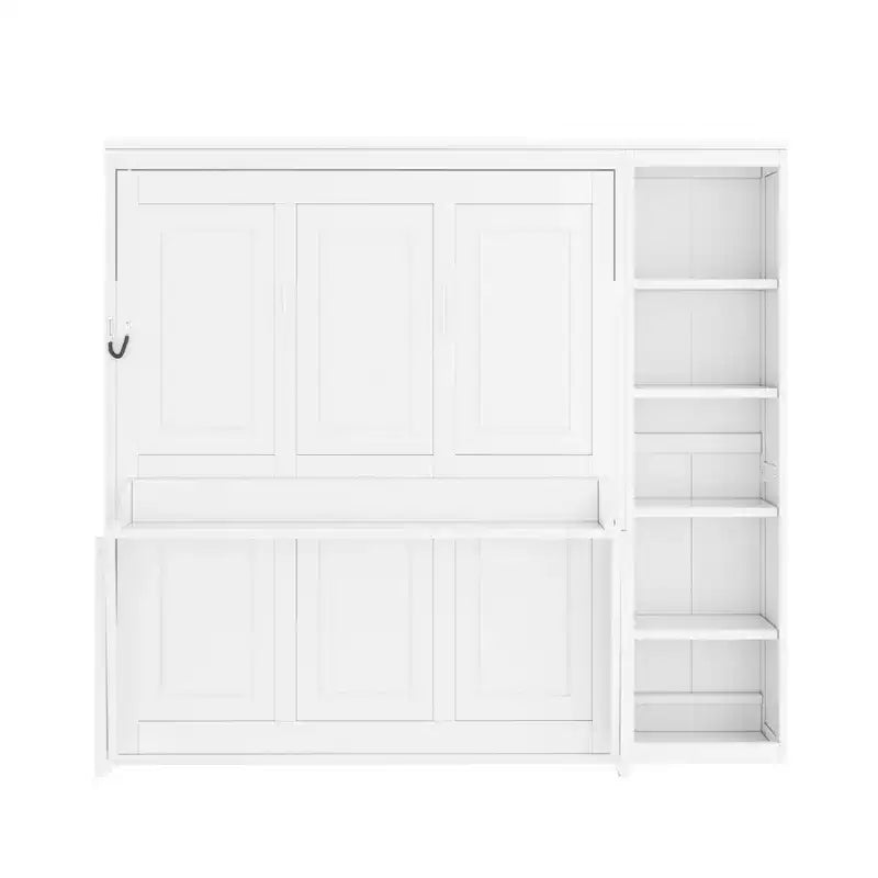 Murphy Bed with Fold-Out Desk & Bookshelves, Wall-Mounted Space-Saving Bed for Bedroom & Home Office
