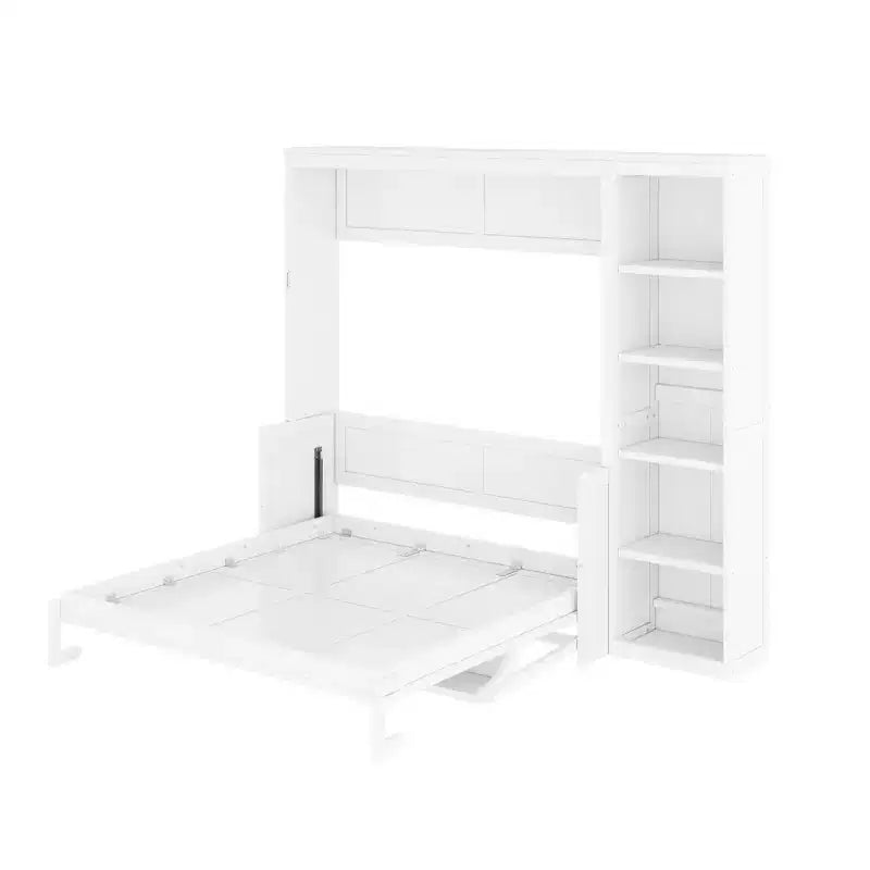 Murphy Bed with Fold-Out Desk & Bookshelves, Wall-Mounted Space-Saving Bed for Bedroom & Home Office