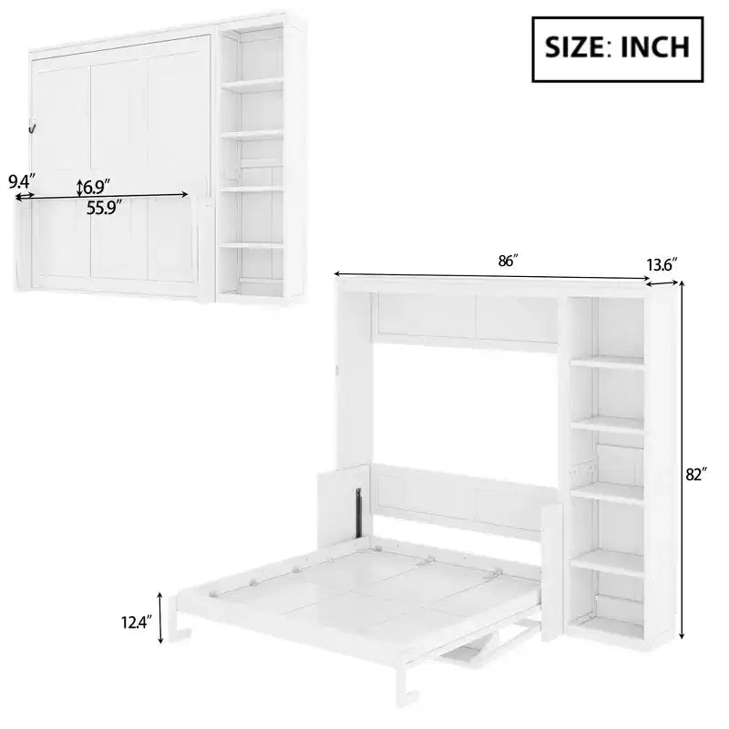 Lit escamotable avec bureau rabattable et étagères