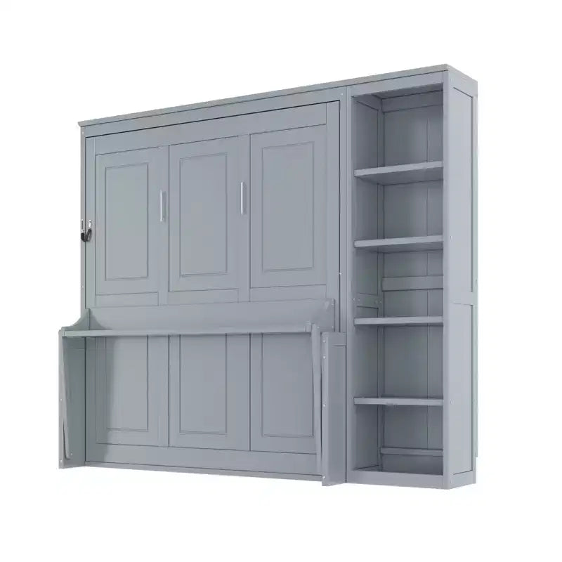 Murphy Bed with Fold-Out Desk & Bookshelves, Wall-Mounted Space-Saving Bed for Bedroom & Home Office