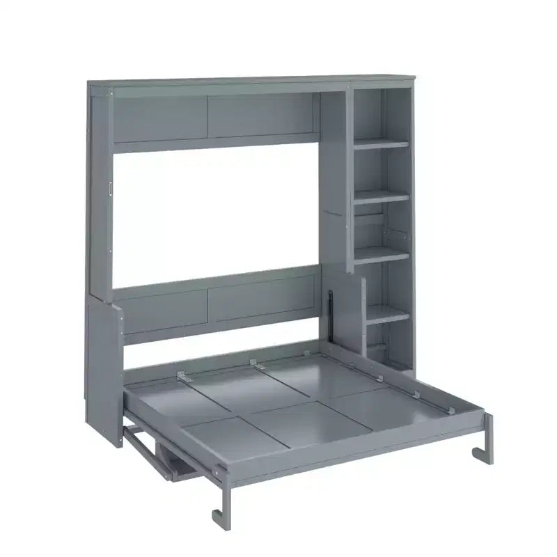 Murphy Bed with Fold-Out Desk & Bookshelves, Wall-Mounted Space-Saving Bed for Bedroom & Home Office