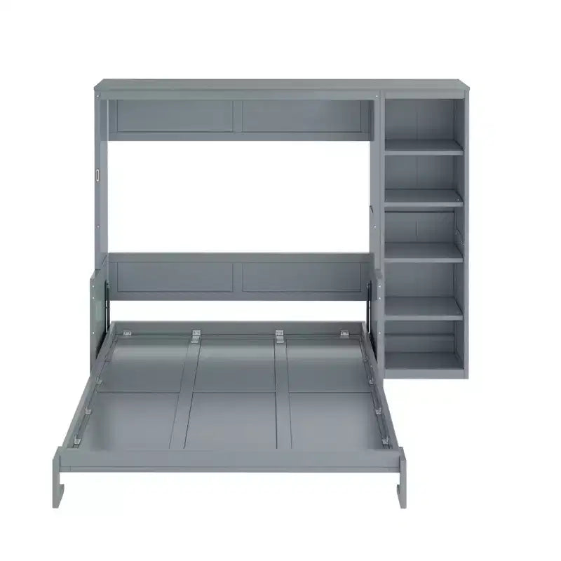 Murphy Bed with Fold-Out Desk & Bookshelves, Wall-Mounted Space-Saving Bed for Bedroom & Home Office