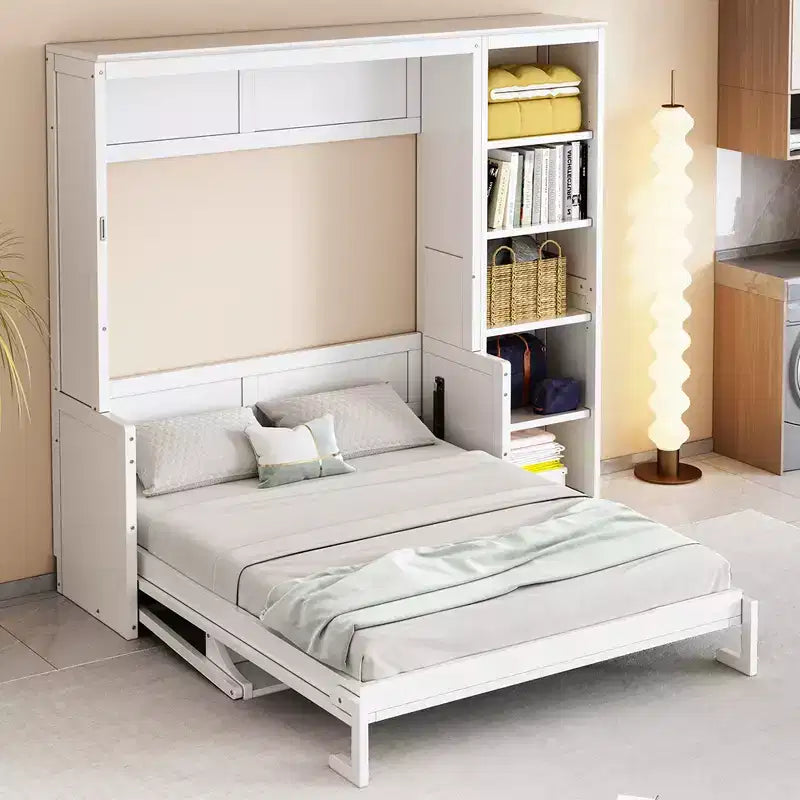 Lit escamotable avec bureau rabattable et étagères