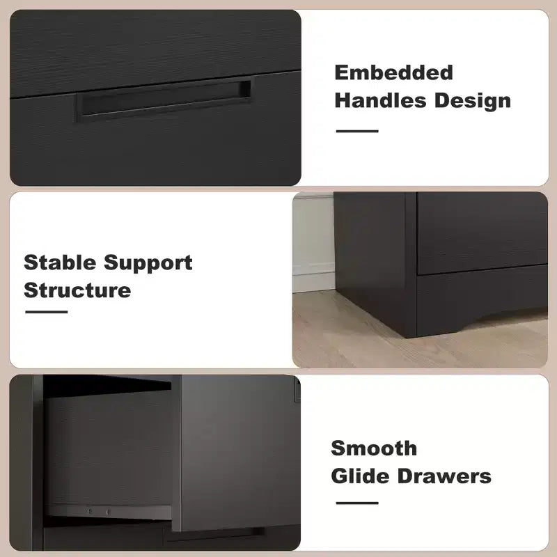 4-Drawer Dresser & Nightstand with Embedded Handles, Black Wooden Chest Organizer for Bedroom, Living Room, Nursery & Entryway