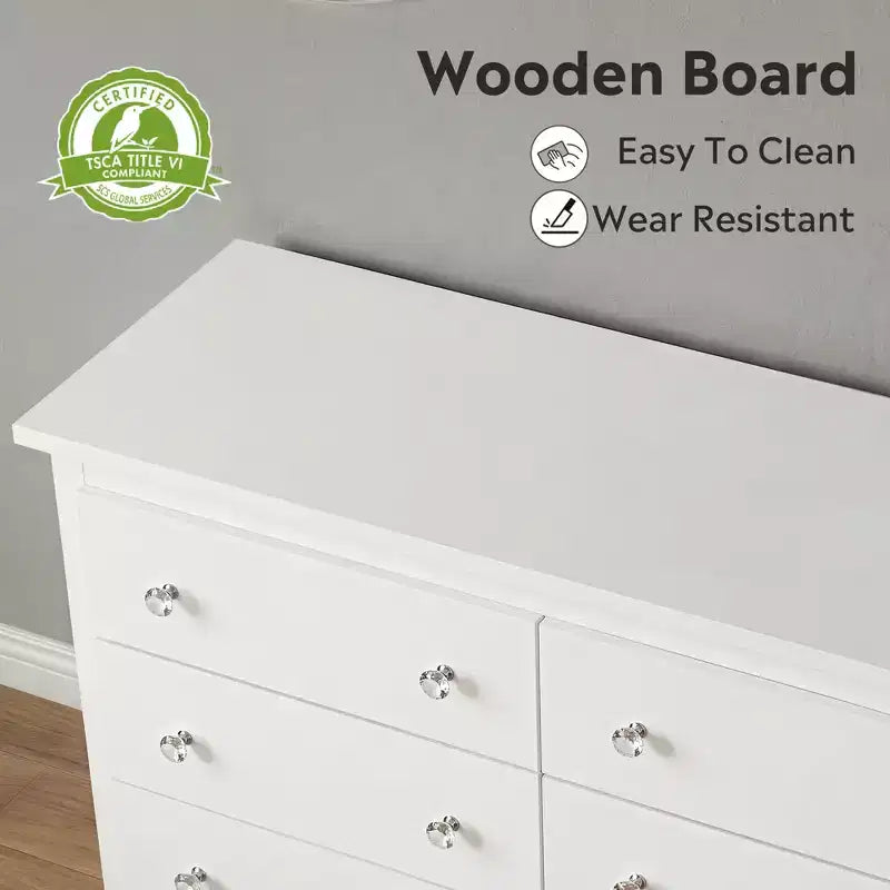 6-Drawer Wide Wood Dresser, 59" Modern Storage Chest for Bedroom or Living Room, Long Nightstand Organizer, White