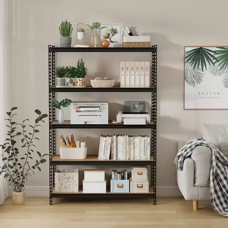 Étagères de rangement robustes à 5 niveaux pour garage, support utilitaire métallique réglable 122 cm L x 46 cm l x 185 cm H, capacité de 1746 kg, noir