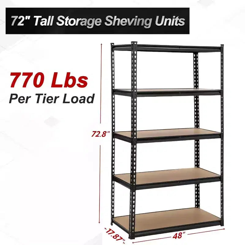 5-Tier Heavy Duty Garage Storage Shelves, Adjustable Metal Utility Rack 48"L x 18"W x 73"H, 3850 lbs Capacity, Black