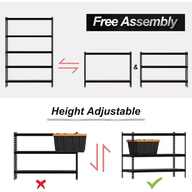 5-Tier Heavy Duty Garage Storage Shelves, Adjustable Metal Utility Rack 48"L x 18"W x 73"H, 3850 lbs Capacity, Black