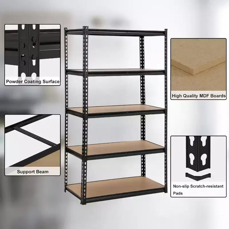 5-Tier Heavy Duty Garage Storage Shelves, Adjustable Metal Utility Rack 48"L x 18"W x 73"H, 3850 lbs Capacity, Black