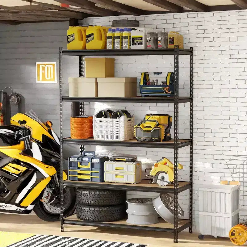 5-Tier Heavy Duty Garage Storage Shelves, Adjustable Metal Utility Rack 48"L x 18"W x 73"H, 3850 lbs Capacity, Black