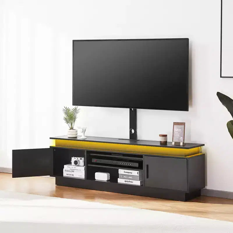 60" TV Stand with Mount for TVs up to 75", Entertainment Center with Power Outlet & Height Adjustable Shelf, Black