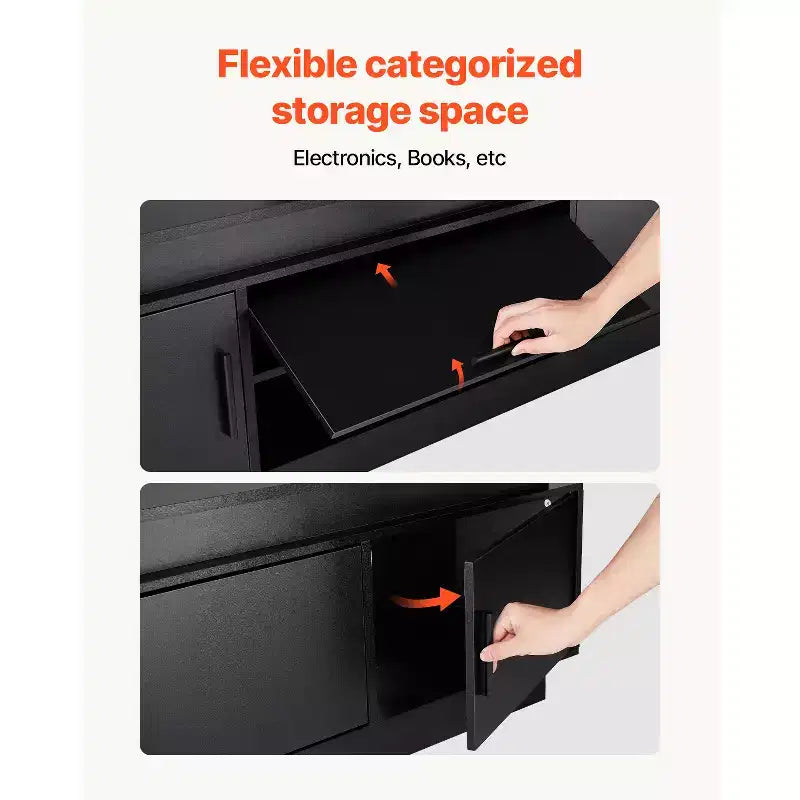 60" TV Stand with Mount for TVs up to 75", Entertainment Center with Power Outlet & Height Adjustable Shelf, Black