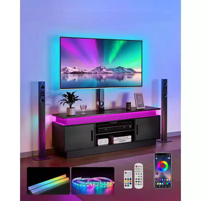 60" TV Stand with Mount for TVs up to 75", Entertainment Center with Power Outlet & Height Adjustable Shelf, Black