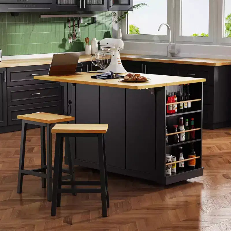 CLIHOME 53 Large Kitchen Island with Drop Leaf,Door Internal Storage Rack, Rolling Kitchen Cart on 5 Wheels with 5 Open Side Racks
