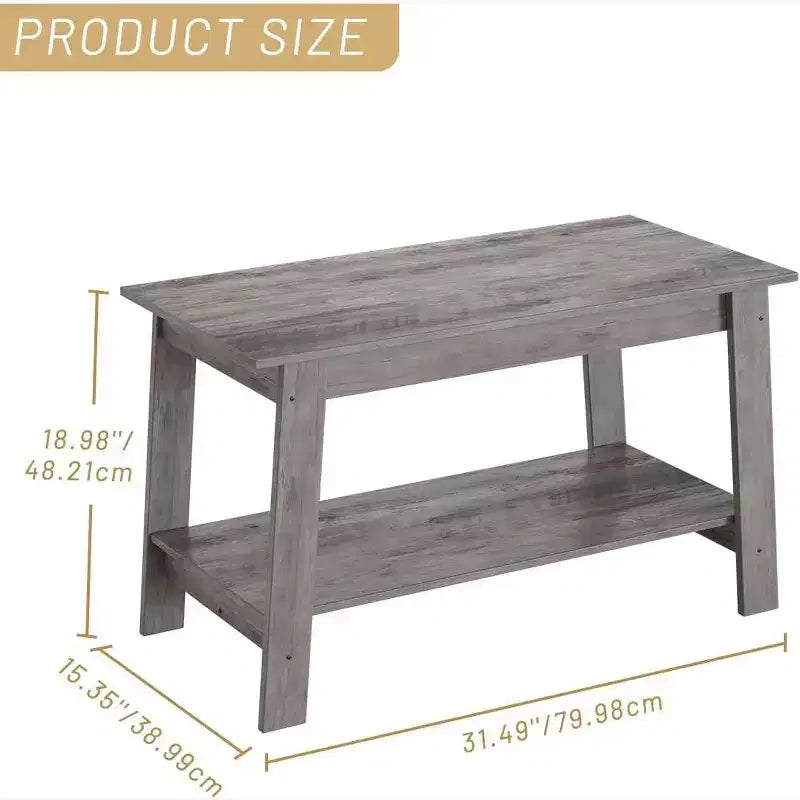 Modern Farmhouse Coffee Table with Storage Shelf, 2-Tier Rectangular Wood Center Table for Living Room & Home Office