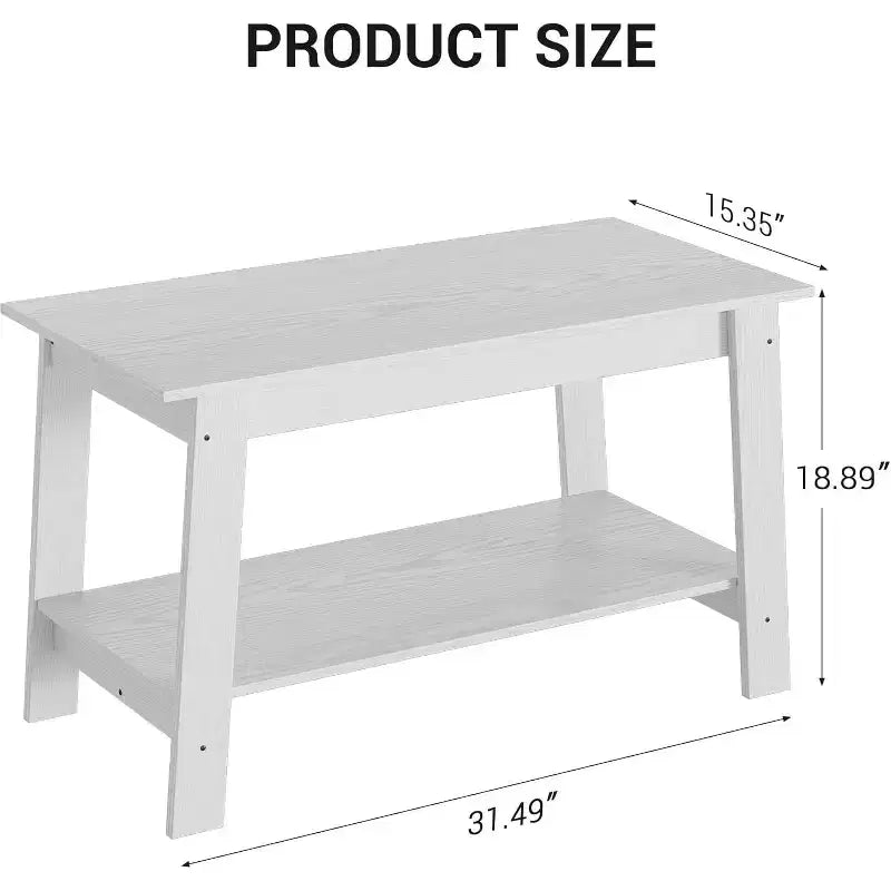 Modern Farmhouse Coffee Table with Storage Shelf, 2-Tier Rectangular Wood Center Table for Living Room & Home Office