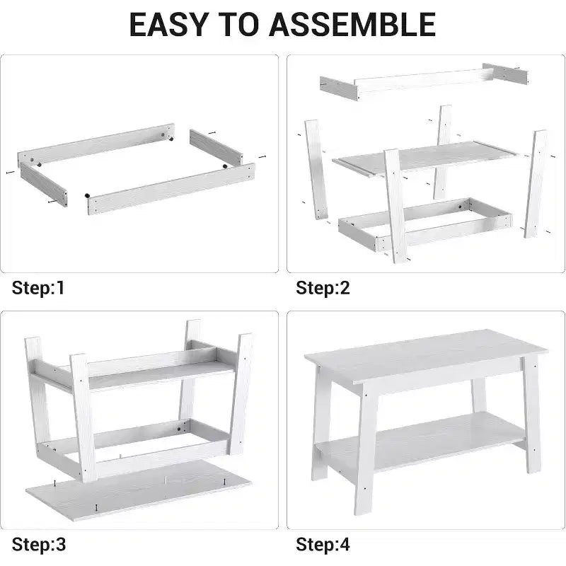 Modern Farmhouse Coffee Table with Storage Shelf, 2-Tier Rectangular Wood Center Table for Living Room & Home Office