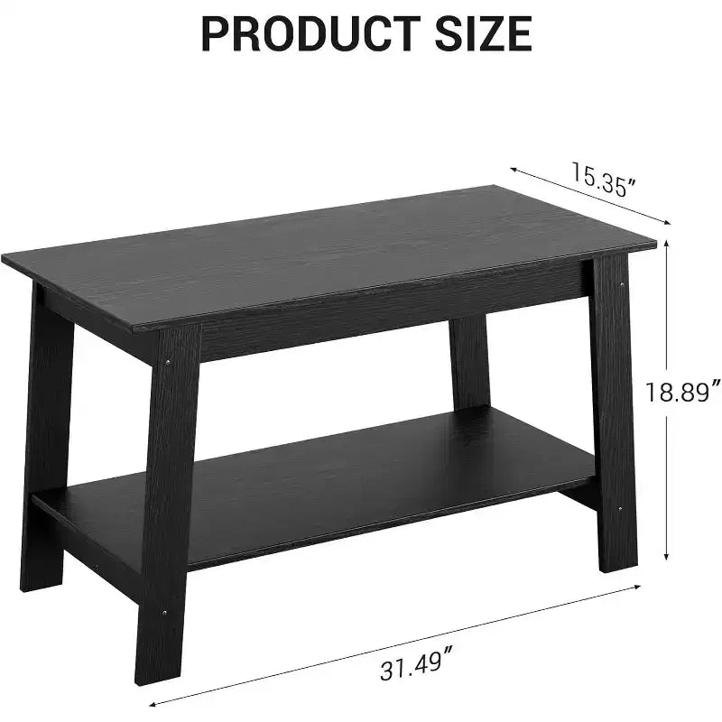 Modern Farmhouse Coffee Table with Storage Shelf, 2-Tier Rectangular Wood Center Table for Living Room & Home Office