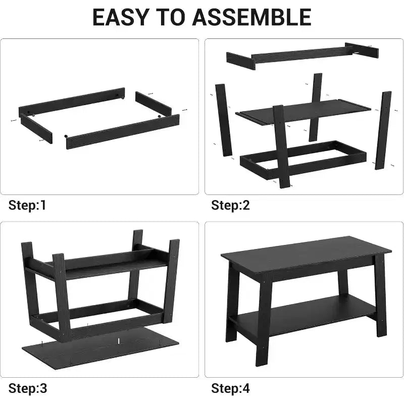 Modern Farmhouse Coffee Table with Storage Shelf, 2-Tier Rectangular Wood Center Table for Living Room & Home Office