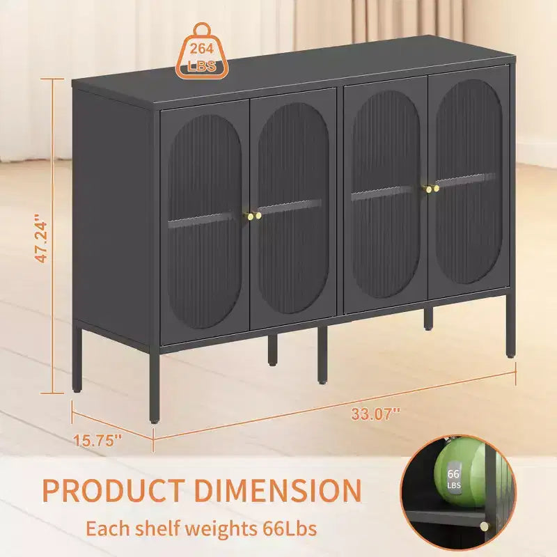 Tall Buffet Cabinet with Glass Doors & Adjustable Shelves, Sideboard Pantry Cupboard for Kitchen & Dining Room