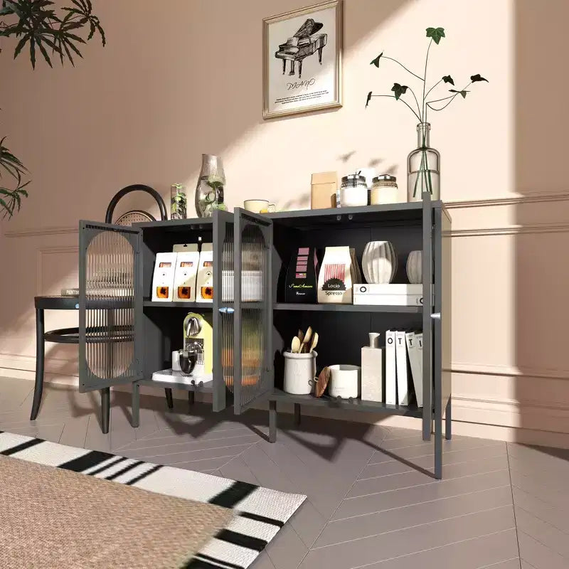 Tall Buffet Cabinet with Glass Doors & Adjustable Shelves, Sideboard Pantry Cupboard for Kitchen & Dining Room