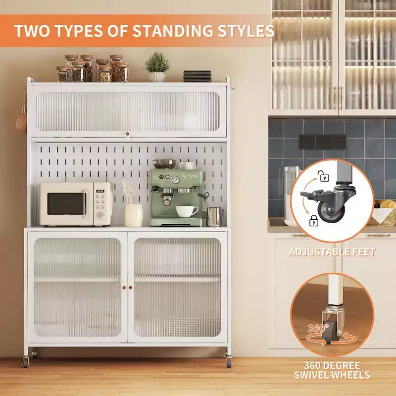 Tall Buffet Cabinet with Glass Doors & Adjustable Shelves, Sideboard Pantry Cupboard for Kitchen & Dining Room