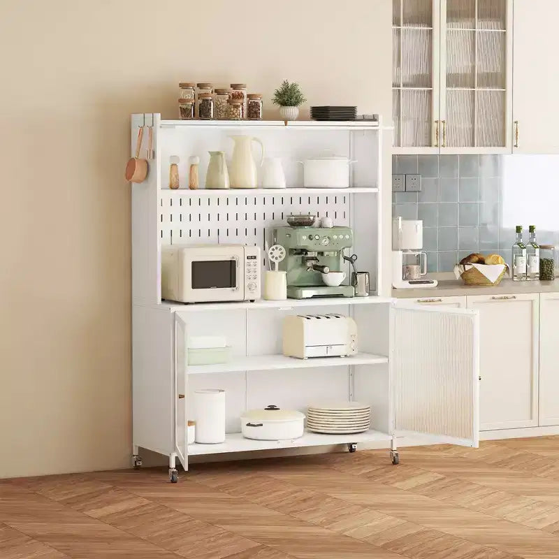 Tall Buffet Cabinet with Glass Doors & Adjustable Shelves, Sideboard Pantry Cupboard for Kitchen & Dining Room